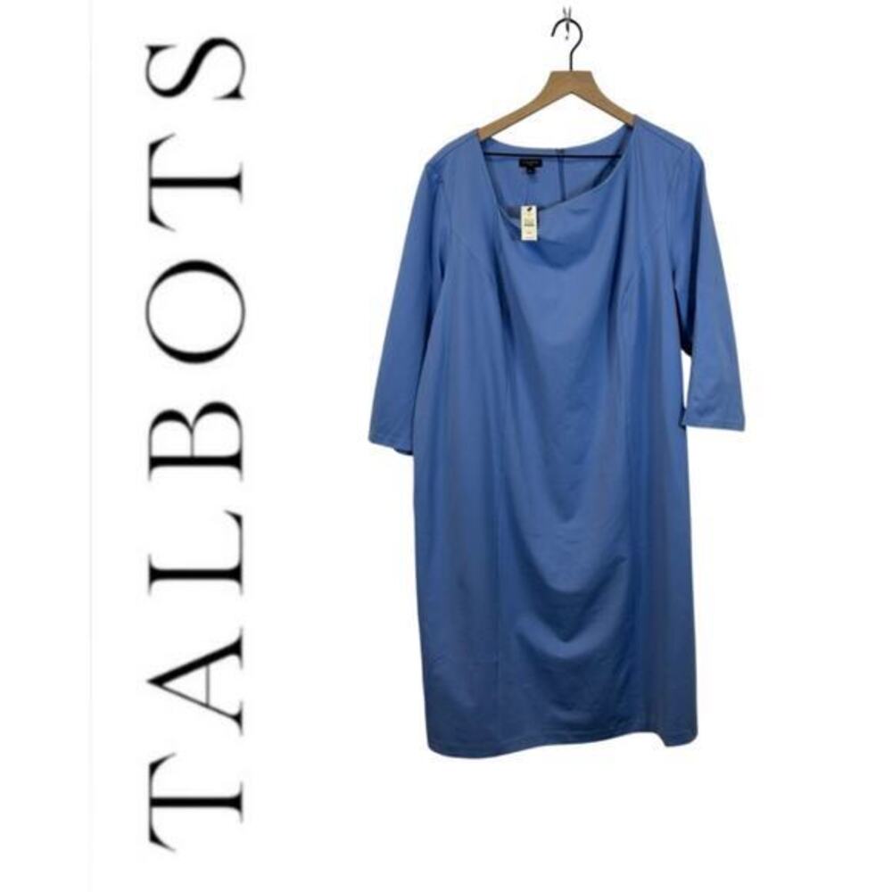 Talbots Blue Sheath Dress 20W Plus Size‎ 3/4 Sleeve Minimalist Workwear Chic NWT